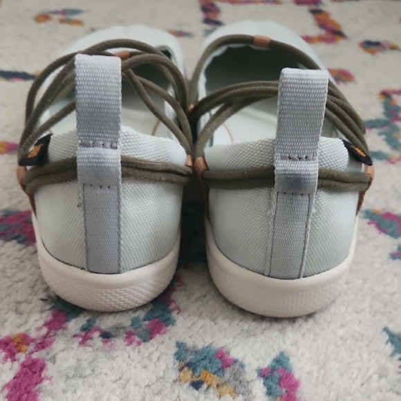 Teva Women's Light Green Canvas Slip-On Flats with Olive Straps - Picture 9 of 11